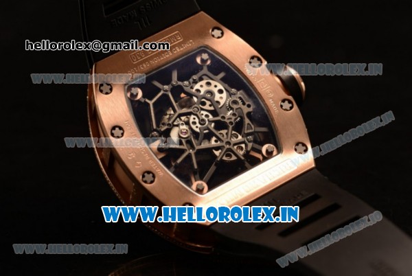 Richard Mille RM035-02 Black Toro Americas Japanese Miyota 9015 Automatic Rose Gold Case Skeleton Dial With Dots Markers Black Rubber Strap - 1:1 Original - Click Image to Close